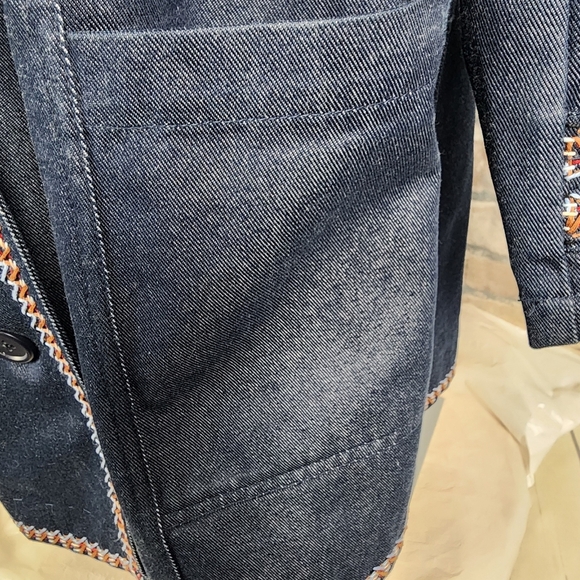 GAP Belted Denim Trench Coat  Embroidered Retro Blue Size Small - Picture 9 of 16